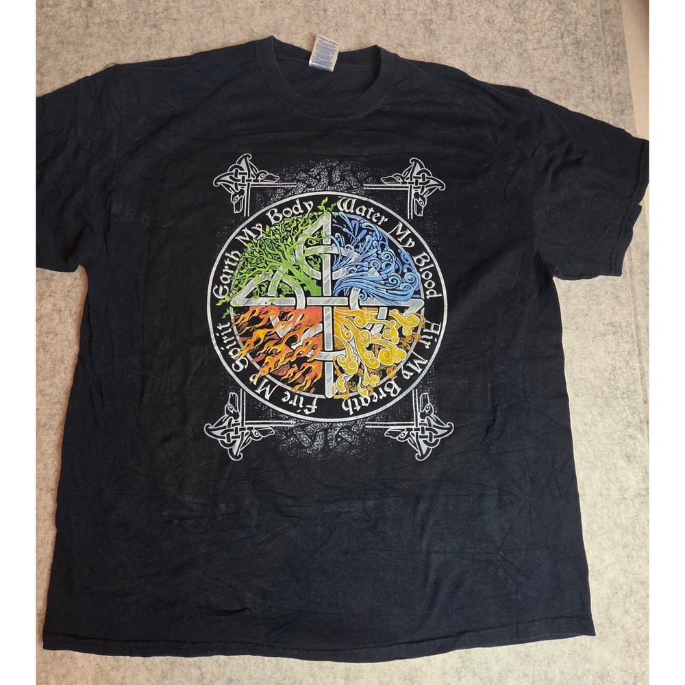 Gildan Four Elements Graphic Tee Black XL Spiritual Goth Grunge Alt Fashion Tee